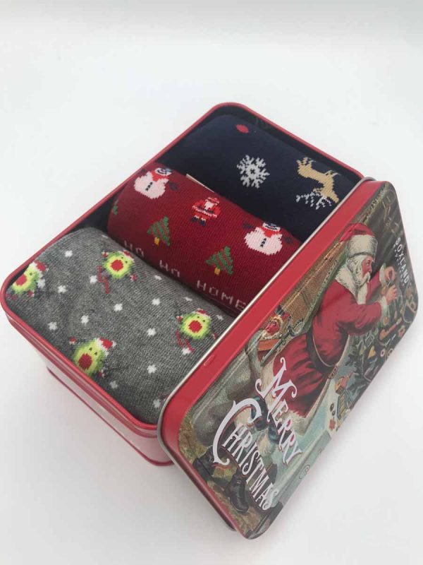 Imagen caja metal con 3 calcetines Navidad mujer